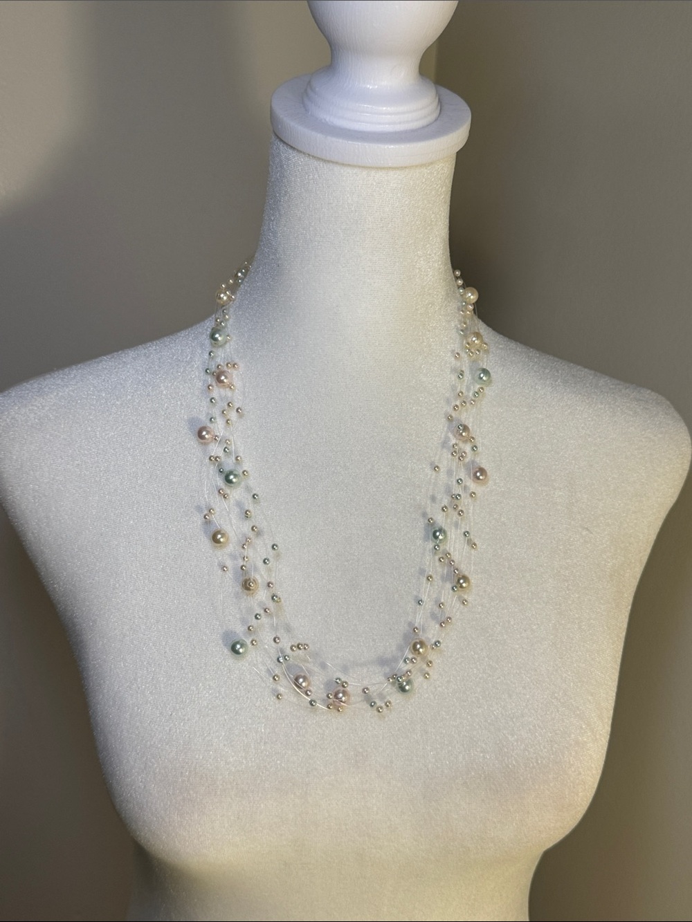 Pastel Faux Multi-Pearl Strand Necklace — Delicate Layering Necklace